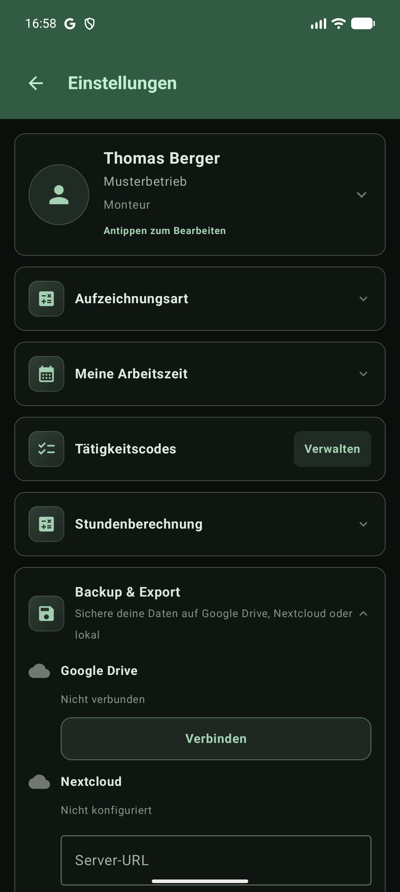 Backup-Einstellungen